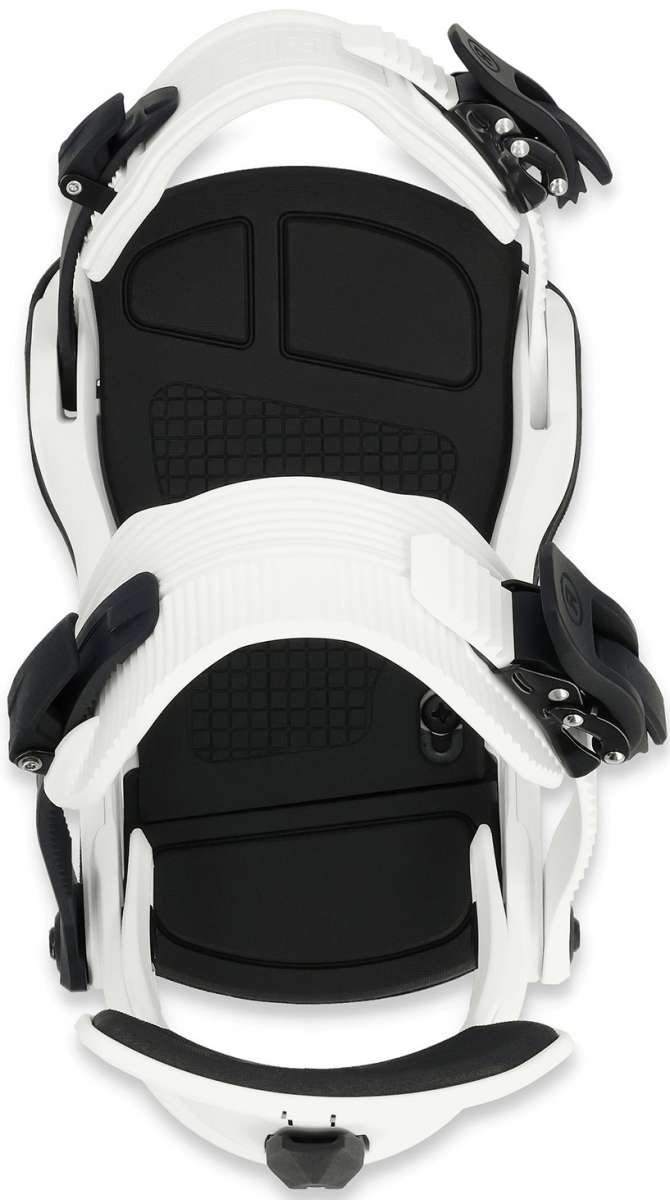 Ride Women's CL-6 Snowboard Bindings - Black bindings with silver screws and black straps on a white background.