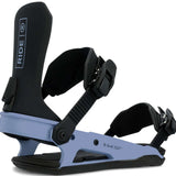 Ride Women's CL-6 Snowboard Bindings - A pair of black bindings with silver screws and a white logo on the strap.