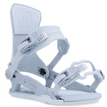 Ride Women's CL-6 Snowboard Binding 2023 - A light gray snowboard binding with a black strap and silver buckles.