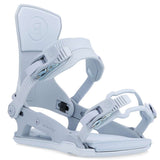 Ride Women's CL-6 Snowboard Binding 2023 - A light gray snowboard binding with a black strap and silver buckles.