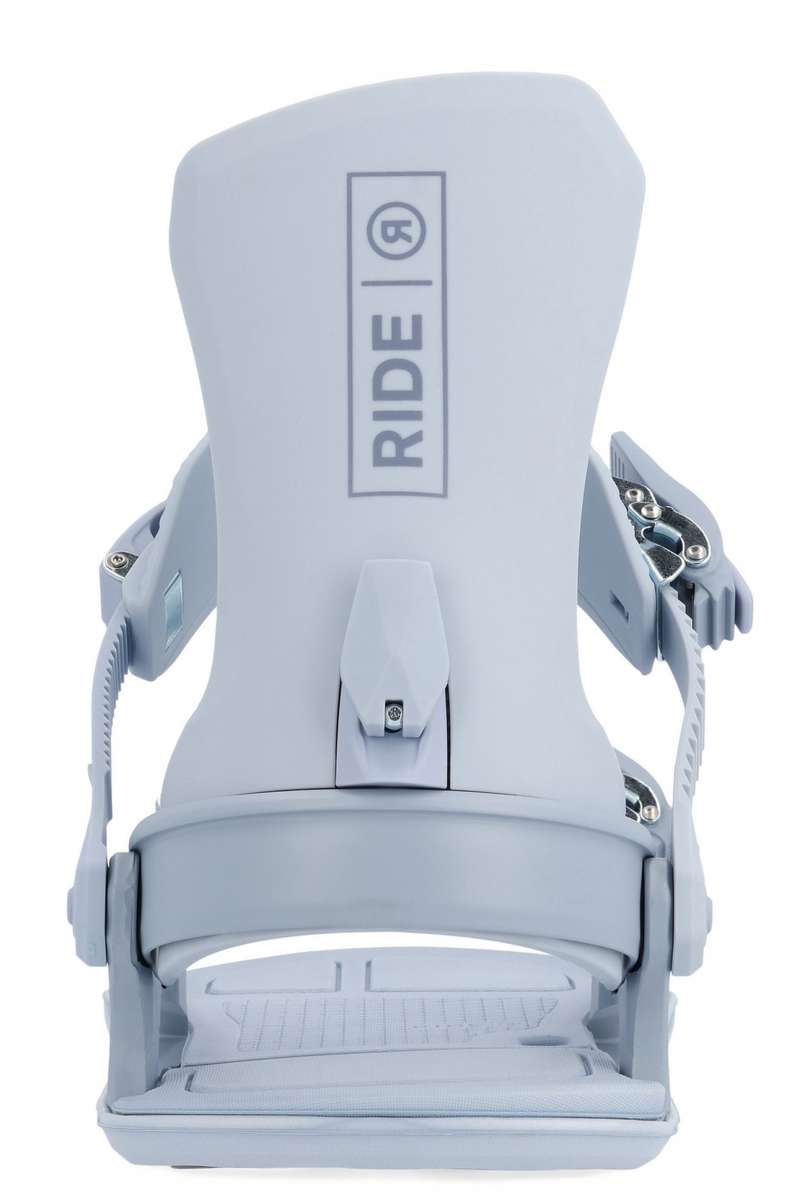Ride Women's CL-6 Snowboard Binding 2023 - A light gray snowboard binding with a rectangular logo on top that reads "RIDE" in dark gray letters.