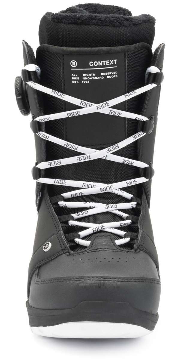 Ride Ladies Context Snowboard Boot 2022 - Black snowboard boot with white laces and a black logo on the side.
