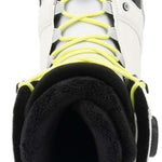 Ride Ladies Context Snowboard Boot 2022 - A white snowboard boot with a black strap and neon yellow laces.