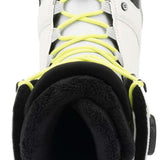 Ride Ladies Context Snowboard Boot 2022 - A white snowboard boot with a black strap and neon yellow laces.