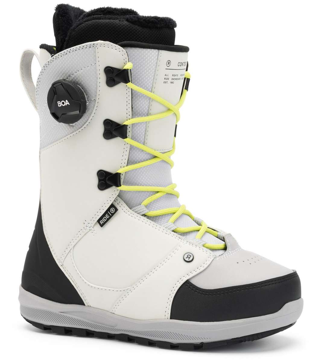 Ride Ladies Context Snowboard Boot 2022 - White snowboard boots with black accents and yellow laces.