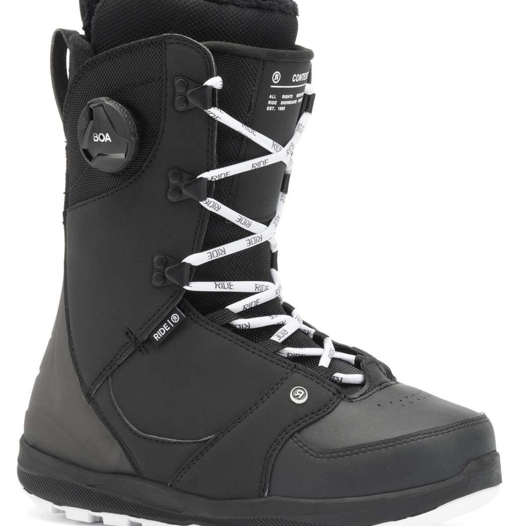 Ride Ladies Context Snowboard Boot 2022 - Black snowboard boots with white laces and a black BOA dial on the side.