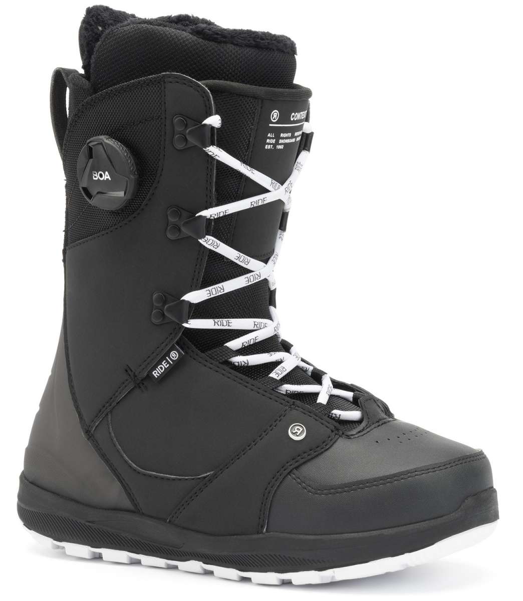Ride Ladies Context Snowboard Boot 2022 - Black snowboard boots with white laces and a black BOA dial on the side.