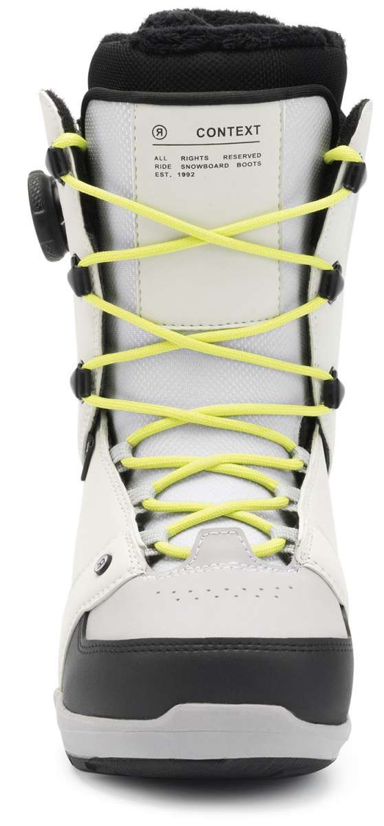 Ride Ladies Context Snowboard Boot 2022 - White snowboard boots with black accents and yellow laces.