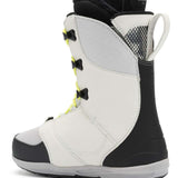 Ride Ladies Context Snowboard Boot 2022 - A white snowboard boot with black accents and yellow laces, featuring a textured pattern on the side.