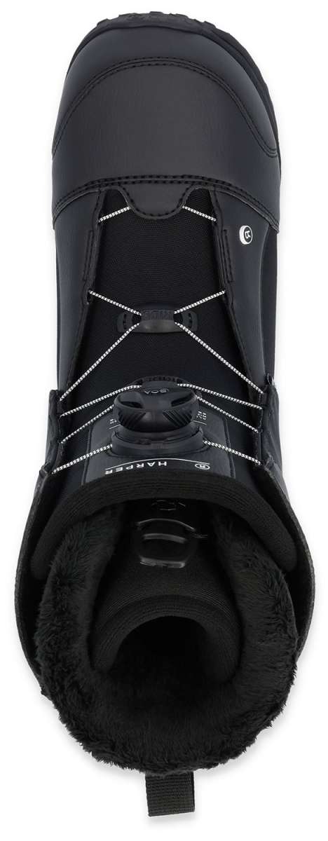 Ride Women's Harper Snowboard Boots 2024 - Black snowboard boots with white stitching and a black strap on top.