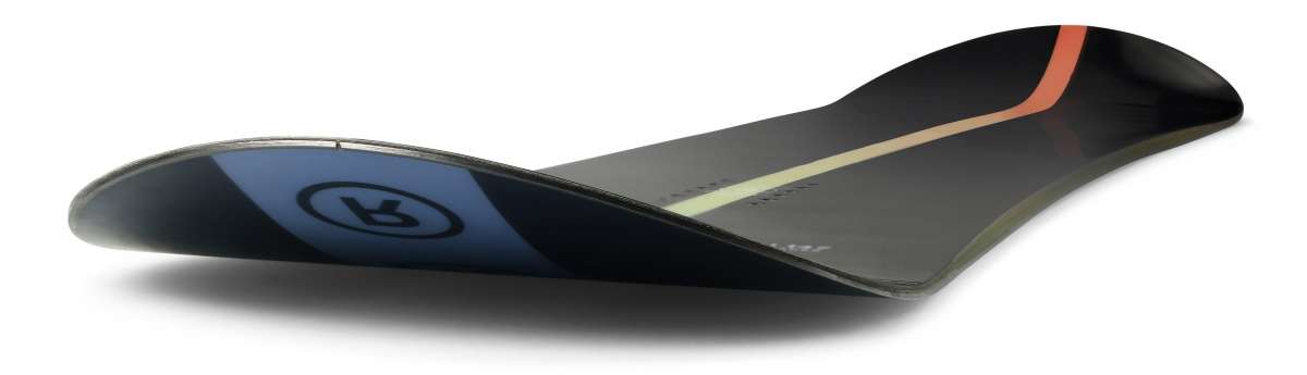 Ride Women's Heartbreaker Snowboard 2024 - A black snowboard with a white stripe and a logo on top, featuring a blue background with a white heart in the center.