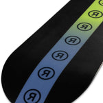 Ride Women's Heartbreaker Snowboard 2024 - A black snowboard with a white stripe down the middle and a logo in a circle at the top of the stripe.