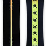 Ride Women's Heartbreaker Snowboard 2024 - A black snowboard with a thin orange stripe down the middle.