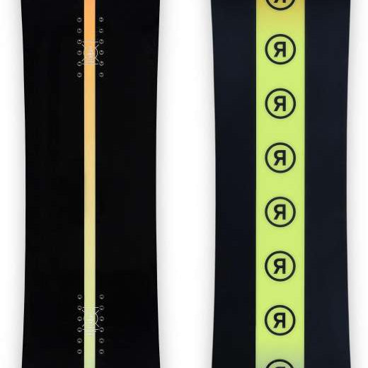 Ride Women's Heartbreaker Snowboard 2024 - A black snowboard with a thin orange stripe down the middle.