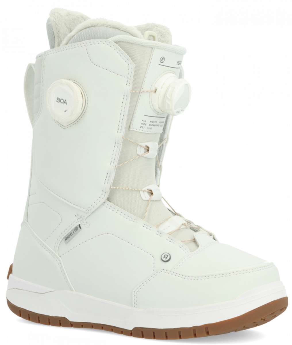 Ride Women's Hera Snowboard Boot 2024 - White snowboard boots with a textured pattern on the toe and heel areas.
