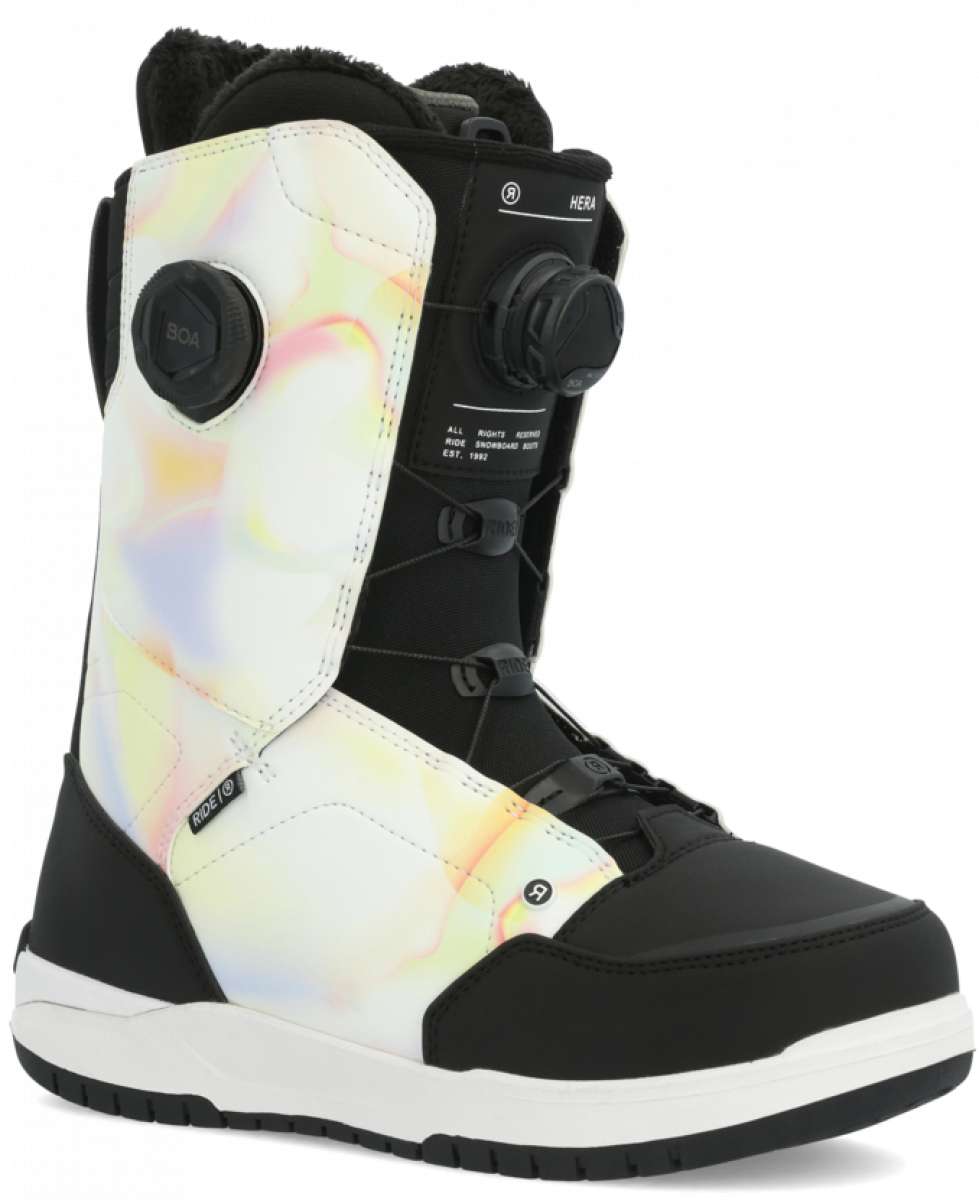 Ride Women's Hera Snowboard Boot 2024 - Black snowboard boots with a subtle marbled pattern on the side panel and tongue.