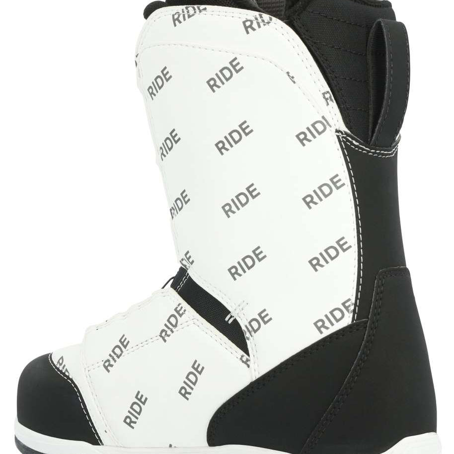 Ride Women's Karmyn Zonal Snowboard Boots 2024 - Black snowboard boots with a white logo on the side and a black strap across the top.