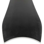 Ride Peace Seeker Snowboard 2023 - A black snowboard with a subtle white pattern on its top sheet, featuring a distinctive curved tail and a sleek design.