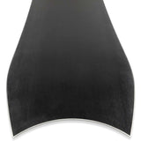 Ride Peace Seeker Snowboard 2023 - A black snowboard with a subtle white pattern on its top sheet, featuring a distinctive curved tail and a sleek design.