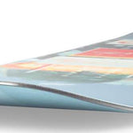 Ride Russell X Algoryhythm LTD Snowboard 2024 - A light blue snowboard with a colorful, abstract design on its top surface.