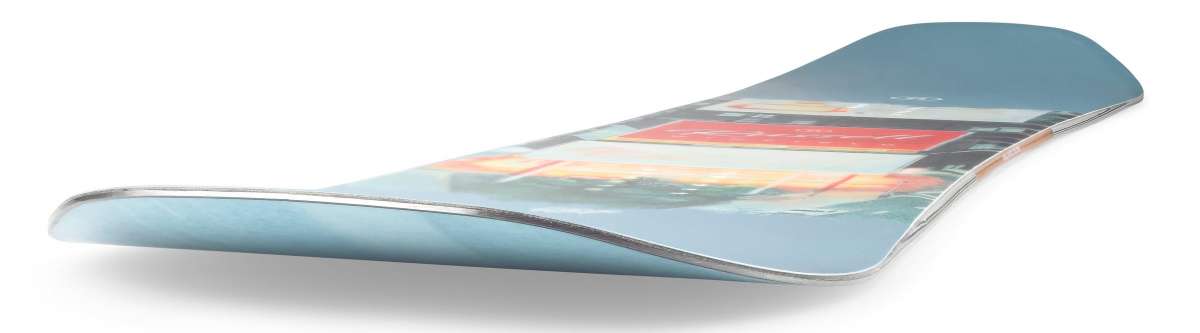 Ride Russell X Algoryhythm LTD Snowboard 2024 - A light blue snowboard with a colorful, abstract design on its top surface.