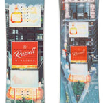 Ride Russell X Algorythm LTD Snowboard 2024 - A snowboard with a white and red design, featuring a distinctive pattern of lines and shapes on its top surface.