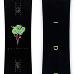 Ride Women's Saturday Snowboard 2024 - A black snowboard with a pink and green gradient at the tip.