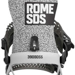Rome 390 Boss Snowboard Binding 2024 - A black, white, and red snowboard binding with a textured pattern on the top plate.