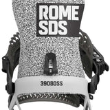 Rome 390 Boss Snowboard Binding 2024 - A black, white, and red snowboard binding with a textured pattern on the top plate.