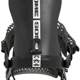 Rome 390 Boss Snowboard Binding 2024 - Black snowboard binding with white accents and a distinctive logo on the strap.