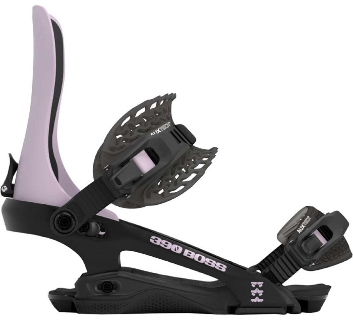 Rome 390 Boss Snowboard Binding 2024 - Black snowboard bindings with white lettering and logos.