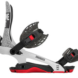 Rome 390 Boss Snowboard Binding 2024 - A black, white and red snowboard binding with a textured pattern on the straps.