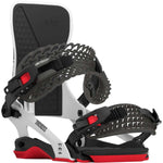 Rome 390 Boss Snowboard Binding 2024 - Black bindings with red accents on a white background.
