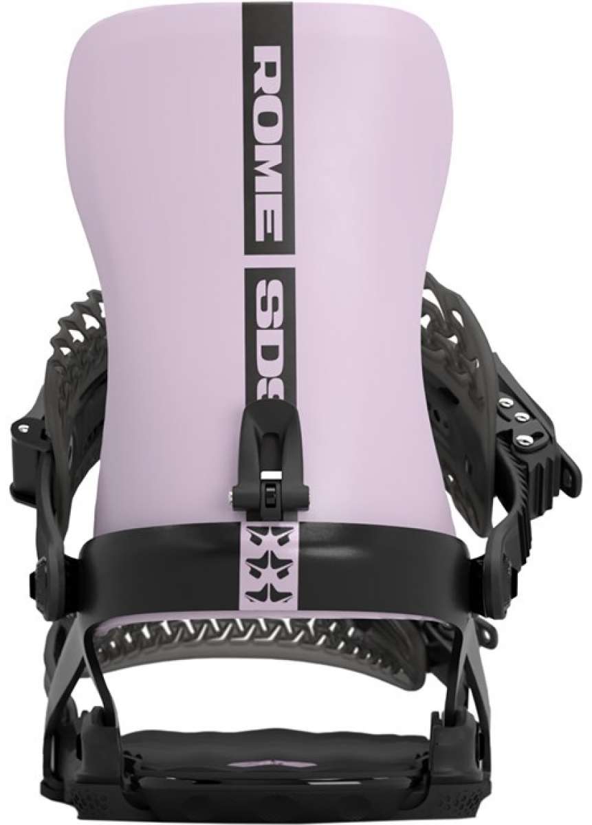 Rome 390 Boss Snowboard Binding 2024 - A black snowboard binding with a white logo on top of the strap and a silver buckle.
