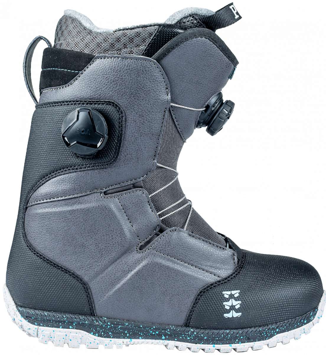 Rome Ladies Bodega BOA Snowboard Boot 2024 - A black snowboard boot with a white logo on the side and a silver buckle.