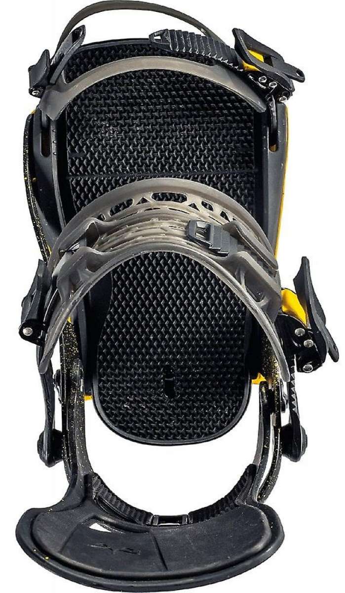 Rome Crux Snowboard Bindings 2022 - Black bindings with silver buckles and straps.