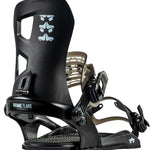 Rome Women's Flare Bindings 2023 - Black bindings with a distinctive white logo on top and silver screws.
