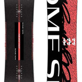 Rome Ladies Heist Snowboard 2024 - A black snowboard with a red stripe down the middle and a white logo at the top.