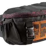 Rome Party Pack 2024 - Black fanny pack with red speckled trim and black zipper pull.