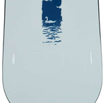 Rome Rene-Gade Snowboard 2024 - A light blue snowboard with a white swan silhouette on its top side, facing left.