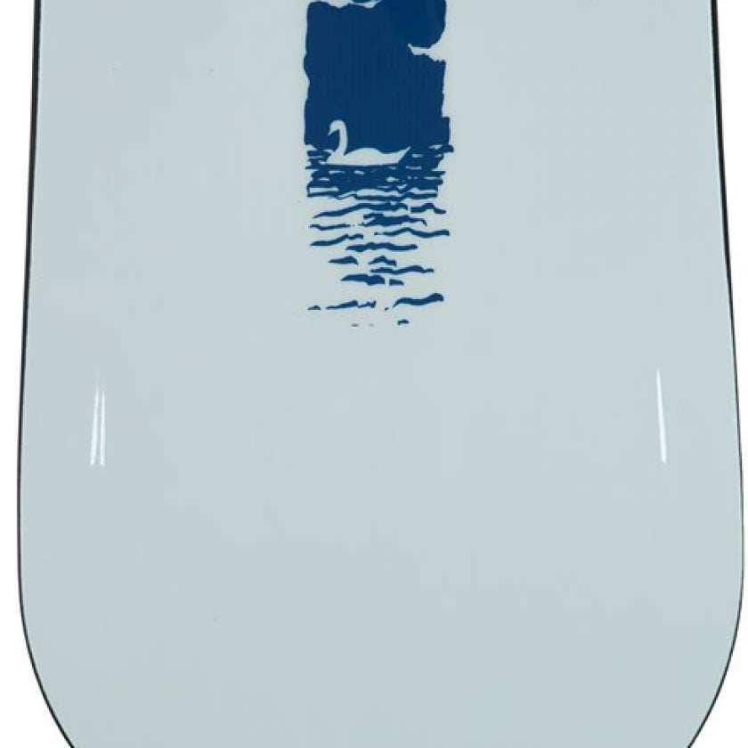 Rome Rene-Gade Snowboard 2024 - A light blue snowboard with a white swan silhouette on its top side, facing left.