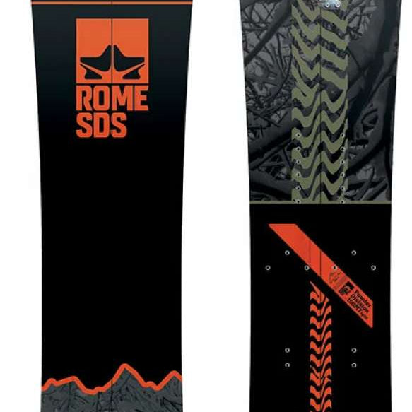 Rome Powder Division MT Splitboard 2020 - A black splitboard with a white logo and orange accents on top.
