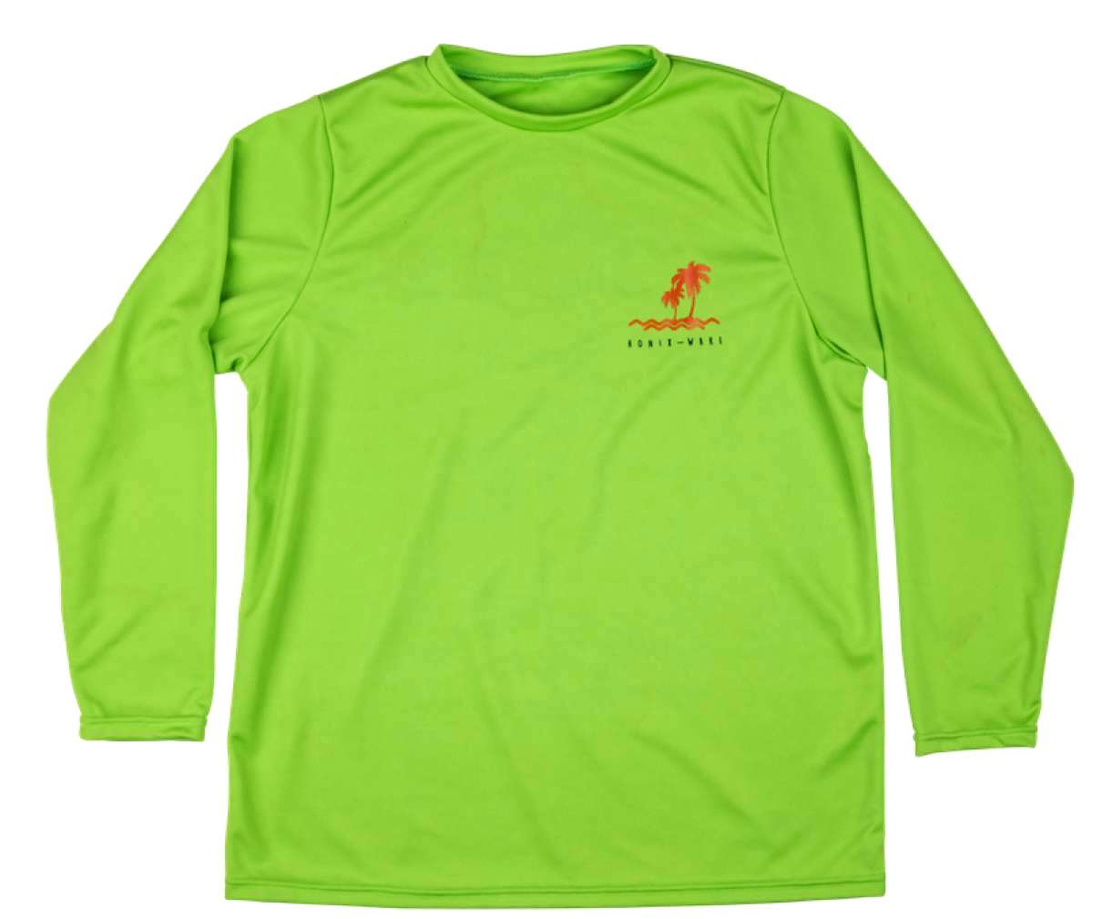 Ronix Boys UV Shade Long Sleeve 2021 - A long-sleeved shirt with a crew neck and a palm tree design on the front in shades of green, blue, and yellow.