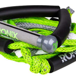 Ronix Bungee 25' Surf Rope - The rope is lime green with a white handle and silver metal hardware.