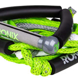 Ronix Bungee 25' Surf Rope - The rope is lime green with a white handle and silver metal hardware.