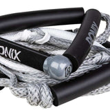 Ronix Bungee 25' Surf Rope - The rope is white with a black bungee cord and silver metal tip at one end.