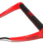Ronix Combo 3.0 Hide Grip Wakeboard Handle With 70 ft Mainline Rope - The handle is black with red stitching and has a textured grip.