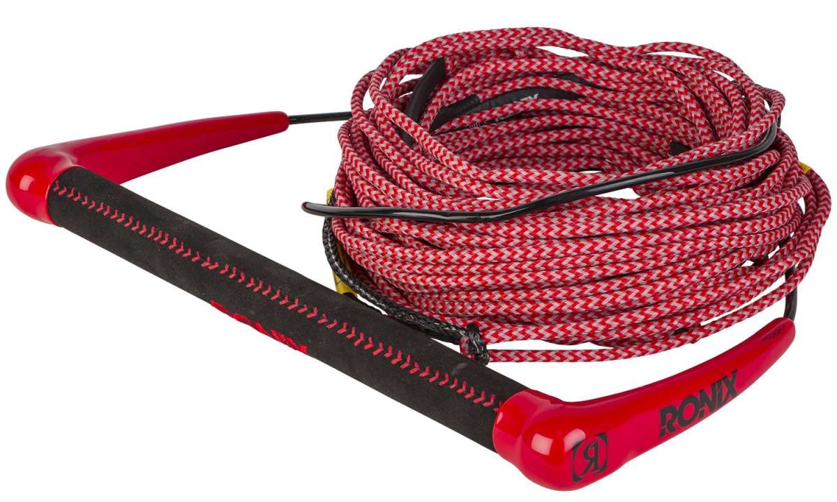 Ronix Combo 3.0 Hide Grip Wakeboard Handle With 70 ft Mainline Rope - The rope is red and white with a black handle.