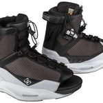 Ronix District Wake Boot 2023 - Black boots with white accents, featuring a textured pattern on the side and a strap at the top.
