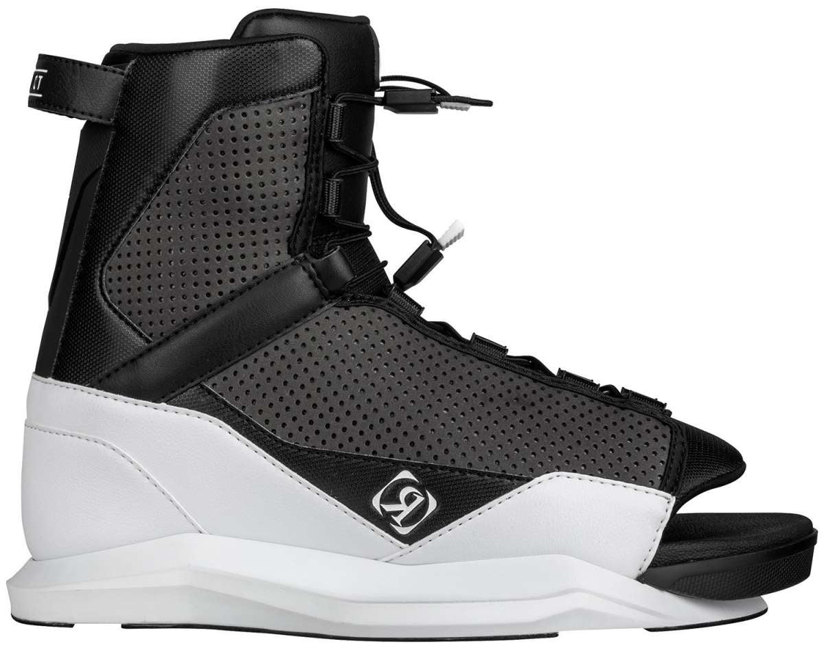 Ronix District Wake Boot 2023 - Black wakeboarding boots with white accents and a textured pattern on the toe cap.